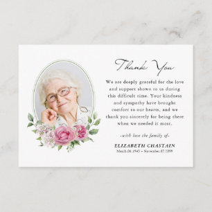 Elegantes Foto rosa Floral Trauer Gedenk Dankeskarte