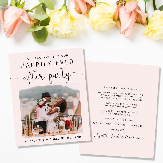 Elegantes Foto Rosa Hochzeitsempfang Save the Date
