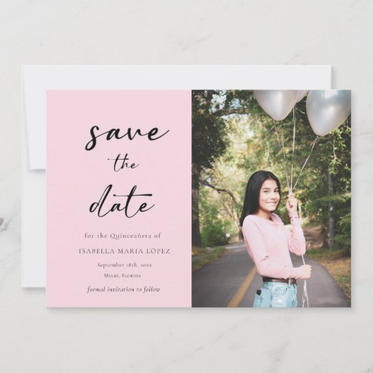 Elegantes Foto Rosa Quinceanera Save the Date (Vorderseite)