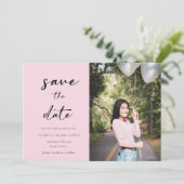 Elegantes Foto Rosa Quinceanera Save the Date (Stehend Vorderseite)