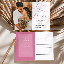 Elegantes Foto Rosa Save the Date Hochzeit Ankündigungspostkarte