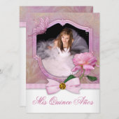 Elegantes Foto Rosa Schmetterling Rose Quinceanera Einladung (Vorne/Hinten)