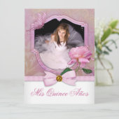 Elegantes Foto Rosa Schmetterling Rose Quinceanera Einladung (Stehend Vorderseite)