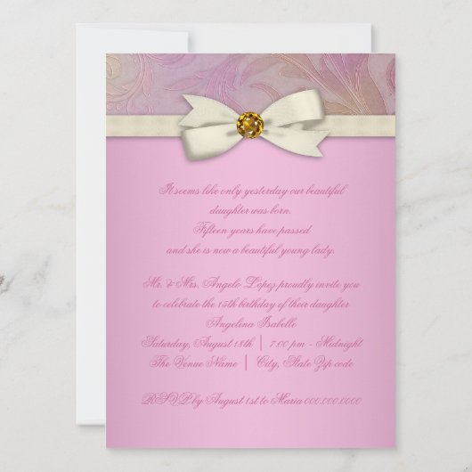 Elegantes Foto Rosa Schmetterling Rose Quinceanera Einladung (Rückseite)