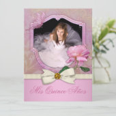 Elegantes Foto Rosa Schmetterling Rose Quinceanera Einladung (Stehend Vorderseite)