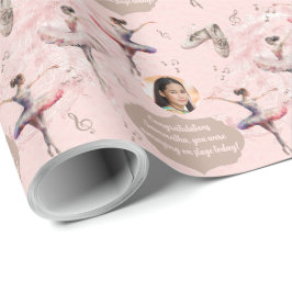 Elegantes Foto Rosa Weißer Name Text Ballerina Geschenkpapier