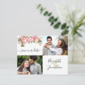 Elegantes Foto Rose Gold Coral Florale Ankündigung (Stehend Vorderseite)