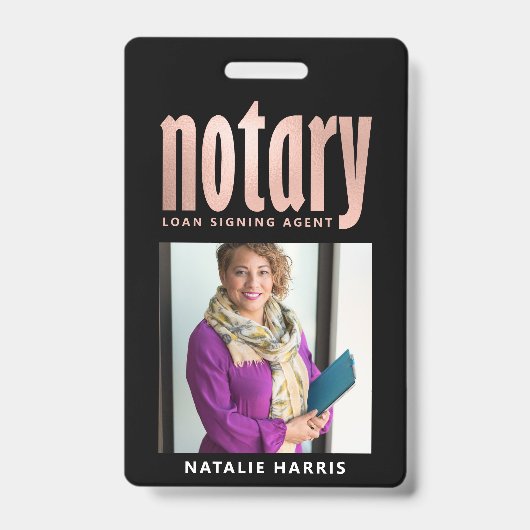 Elegantes Foto Rose Gold Notar Darlehen Ausweis (Vorderseite)