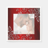 Elegantes Foto Ruby Red Gray Wirbel Wedding Serviette (Vorderseite)
