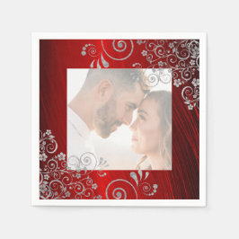 Elegantes Foto Ruby Red Gray Wirbel Wedding Serviette