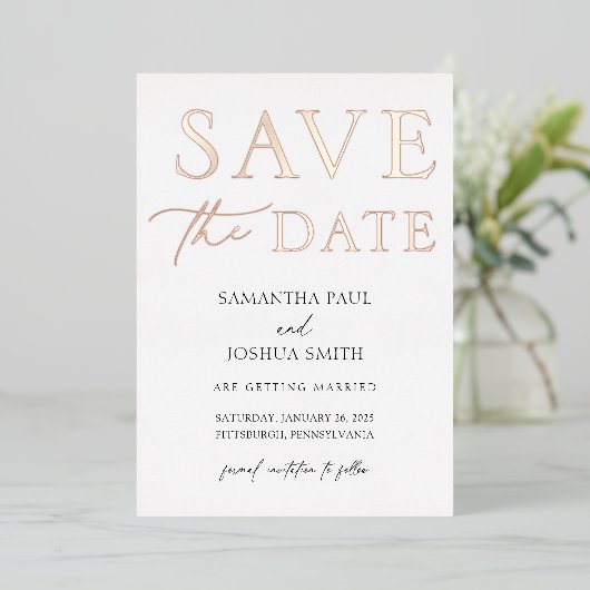 Elegantes Foto Save the Date Einladung (Stehend vorne)