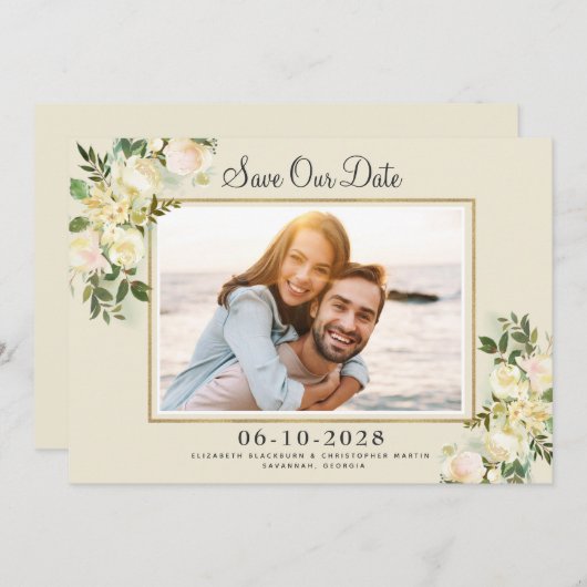 Elegantes Foto Save the Date Goldrahmen (Vorne/Hinten)