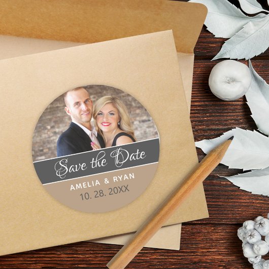 Elegantes Foto Save the Date Hochzeit Runder Aufkleber