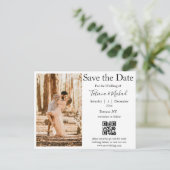 Elegantes Foto Save the Date qr Hochzeit Ankündigungspostkarte (Stehend Vorderseite)