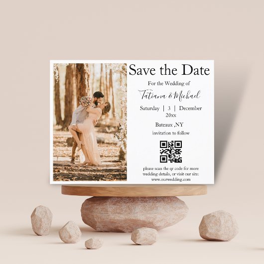 Elegantes Foto Save the Date qr Hochzeit Ankündigungspostkarte