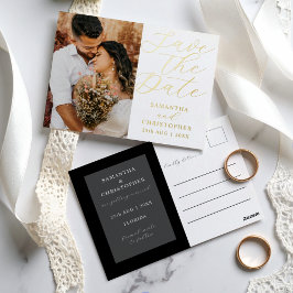 Elegantes Foto Save the Date Real Gold Wedding Folien Feiertagspostkarte