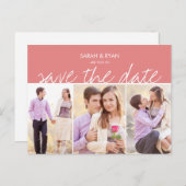 Elegantes Foto Save the Date Rosa Streifen Postkar Ankündigungspostkarte (Vorne/Hinten)