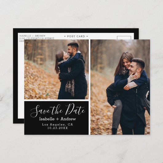Elegantes Foto Schwarz Ankündigungspostkarte (Vorne/Hinten)