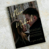 Elegantes Foto Schwarz-Gold-Echtfolie-Skript Hochz Folieneinladung