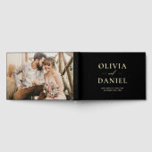 Elegantes Foto Schwarz Gold Modernes Minimalistisc Gästebuch (Voll)