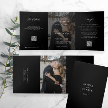 Elegantes Foto schwarze Hochzeit RSVP Details QR-C