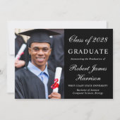 Elegantes Foto Schwarzer Uni-Abschluss Ankündigung (Vorderseite)