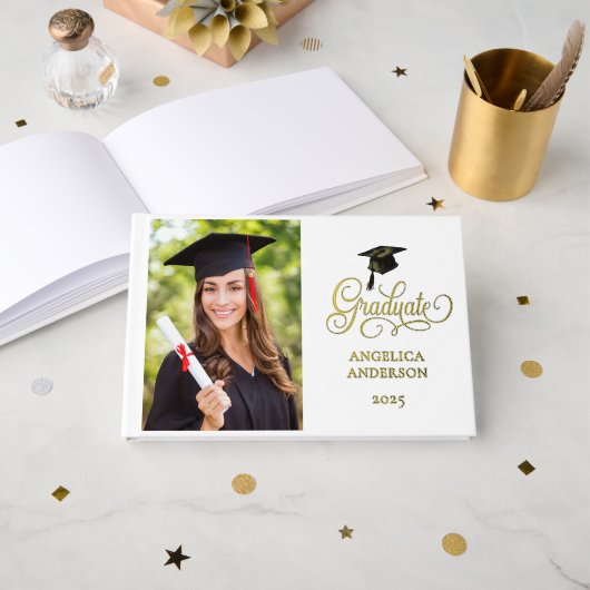 Elegantes Foto Script Graduate Foil Gästebuch (Vorderseite Offen)