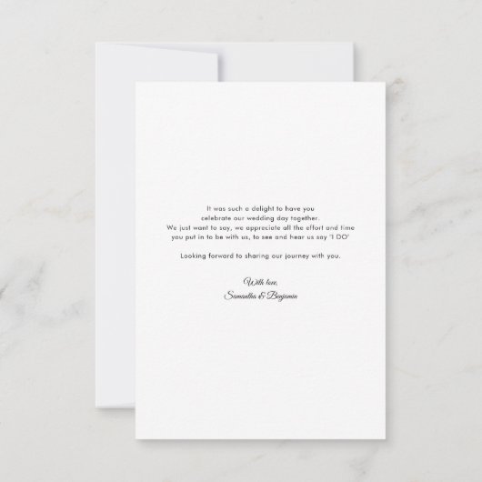 Elegantes Foto Script Moderne Hochzeit Dankeskarte (Rückseite)