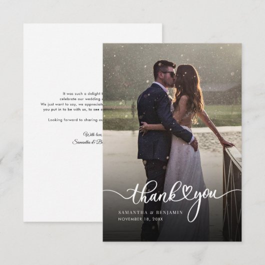 Elegantes Foto Script Moderne Hochzeit Dankeskarte (Vorne/Hinten)