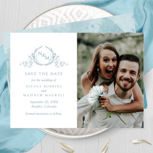 Elegantes Foto Sea Glass Monogram Wedding Save The Date