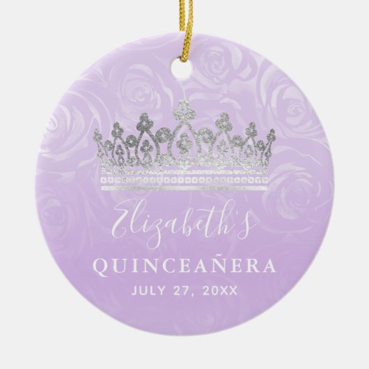 Elegantes Foto Silver and Light Lila Quinceanera Keramik Ornament (Vorne)