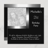Elegantes Foto Silver Black 21. Geburtstag Einladung (Vorne/Hinten)