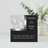 Elegantes Foto Silver Black 21. Geburtstag Einladung (Stehend Vorderseite)