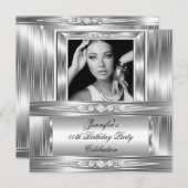 Elegantes Foto Silver Diamond Geburtstagsparty Einladung (Vorne/Hinten)