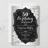 Elegantes Foto Silver Schwarz-weiß 50. Geburtstag Einladung (Vorderseite)