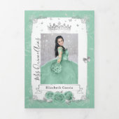 Elegantes Foto Silver und Seafoam Green Quinceñera Dreifach Gefaltete Einladung (Cover)