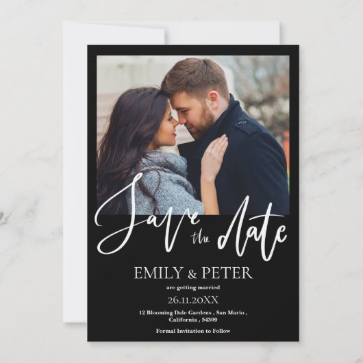 Elegantes Foto Skript Hochzeit Speichern Sie das D Save The Date (Rückseite)