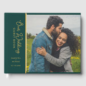 Elegantes Foto Smaragdgrüne und goldene Hochzeit Gästebuch (Vorderseite)