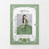 Elegantes Foto Spanisch Sage Green Silver Quince Dreifach Gefaltete Einladung (Cover)