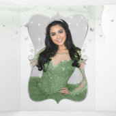 Elegantes Foto Spanisch Sage Green Silver Quince Dreifach Gefaltete Einladung (Innenseite Mitte)