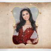 Elegantes Foto Spanische Rote Rose Gold Quinceaner Dreifach Gefaltete Einladung (Innenseite Mitte)