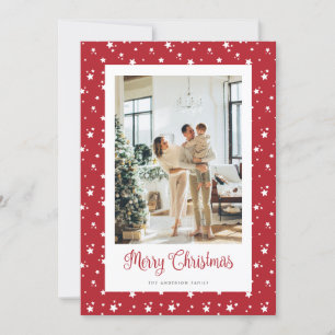 Elegantes Foto Sterne Rote Merry Weihnachtskarte Feiertagskarte