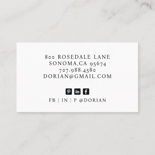 Elegantes Foto Stylist Visitenkarte (Rückseite)