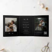 Elegantes Foto UAWG Details QR Code Black Wedding Dreifach Gefaltete Einladung (Innenseite)