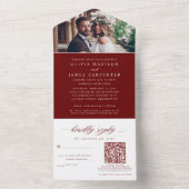 Elegantes Foto UAWG QR Code Burgundy Red Wedding All In One Einladung (Innen Boden)