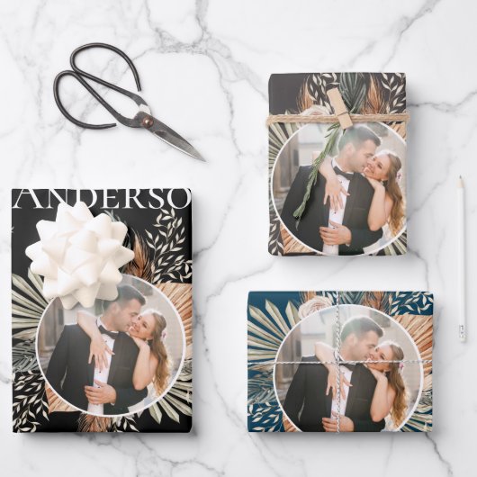 Elegantes Foto und Gräuel/Name 3 Farbe Geschenkpapier Set (Vorderseite)