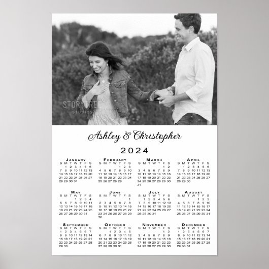 Elegantes Foto und Namen 2024 Kalender Poster (Vorne)