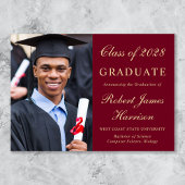 Elegantes Foto Uni Burgundy Gold Abschluss Ankündigung