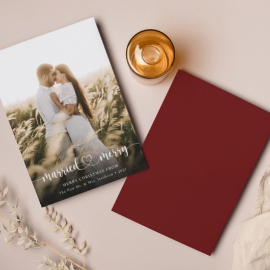 Elegantes Foto Verheiratet & Frohe Weihnachtskarte Dankeskarte