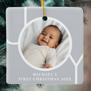 Elegantes Foto vom ersten Weihnachten des Babyjung Keramikornament